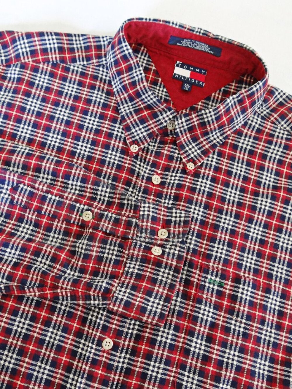 Vintage TOMMY HILFIGER Men's XXL Plaid Long Sleeve Shirt Crest Preppy Tartan